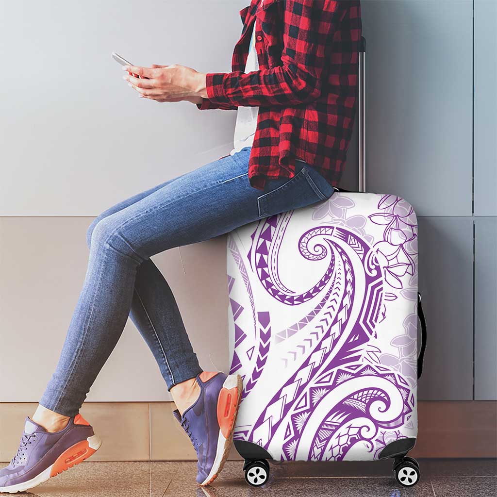 Polynesia Plumeria Lei Luggage Cover White Violet Curves Motif