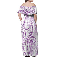 Polynesia Plumeria Lei Off Shoulder Maxi Dress White Violet Curves Motif