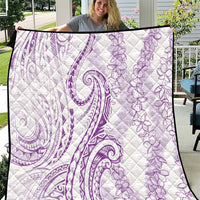 Polynesia Plumeria Lei Quilt White Violet Curves Motif