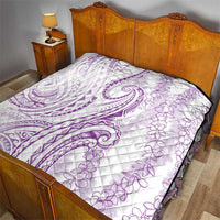 Polynesia Plumeria Lei Quilt White Violet Curves Motif