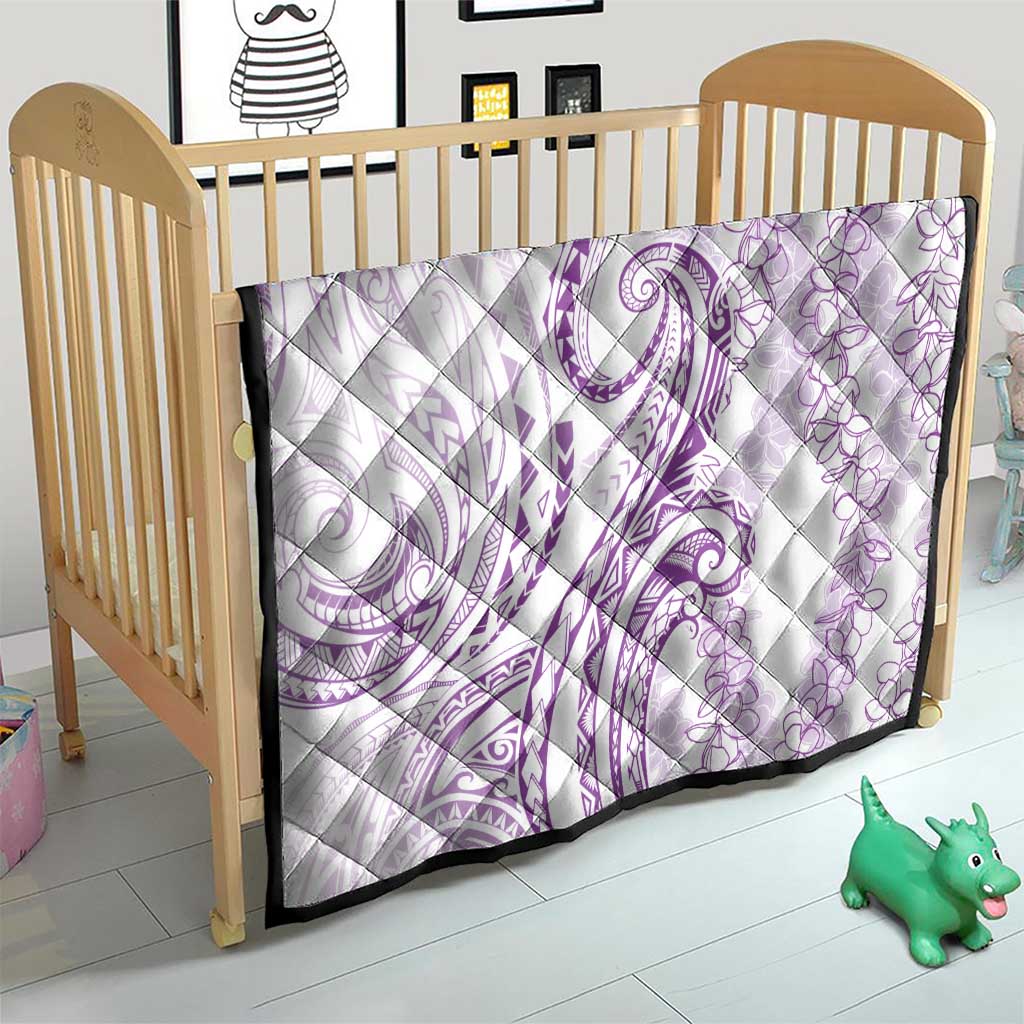 Polynesia Plumeria Lei Quilt White Violet Curves Motif