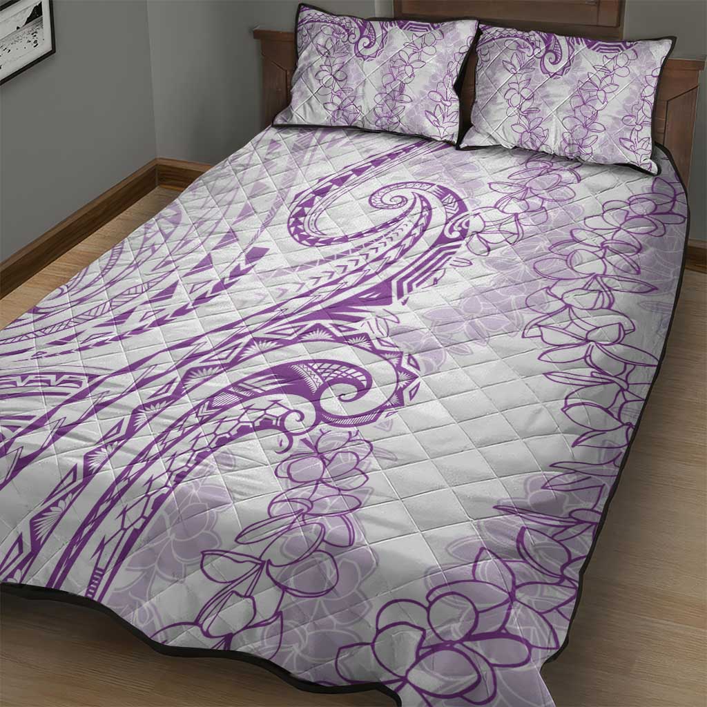 Polynesia Plumeria Lei Quilt Bed Set White Violet Curves Motif