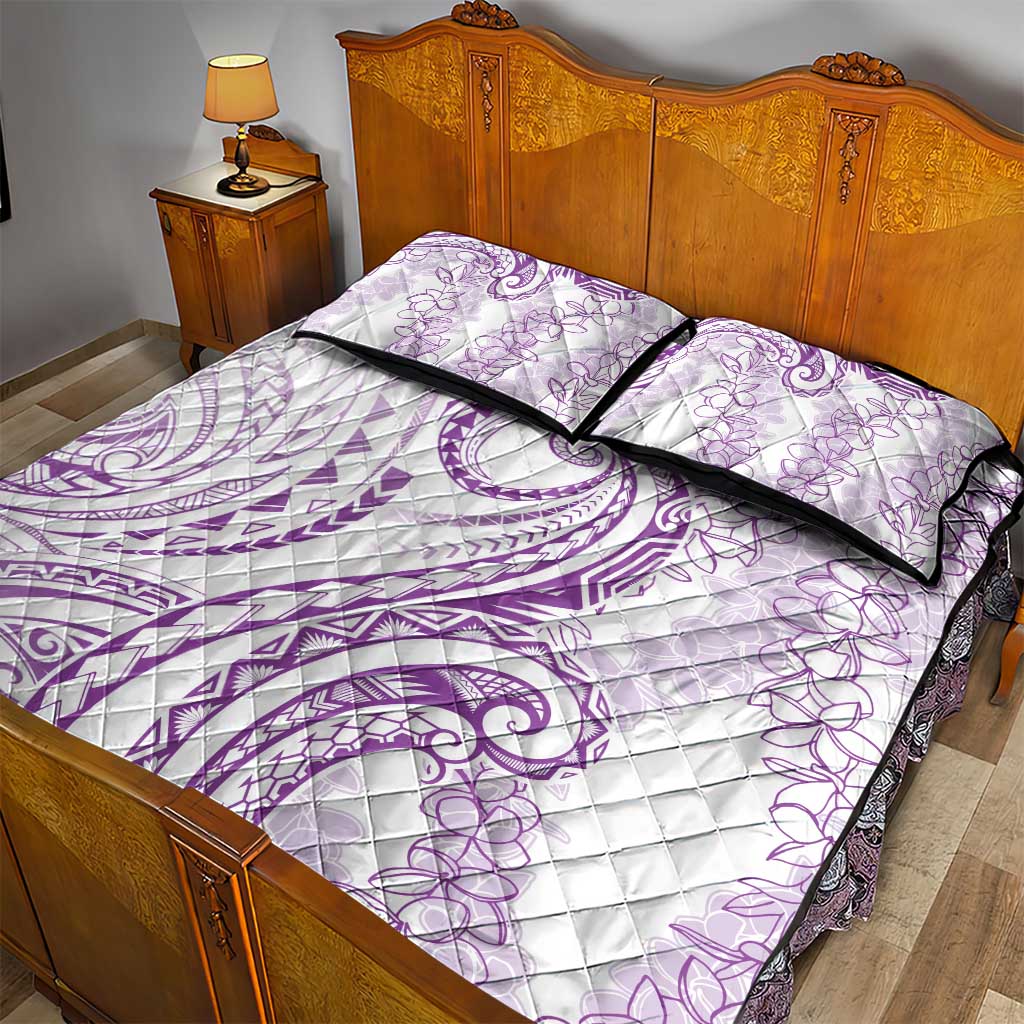 Polynesia Plumeria Lei Quilt Bed Set White Violet Curves Motif