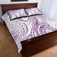 Polynesia Plumeria Lei Quilt Bed Set White Violet Curves Motif