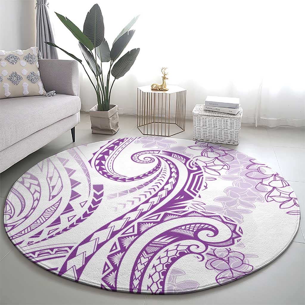 Polynesia Plumeria Lei Round Carpet White Violet Curves Motif