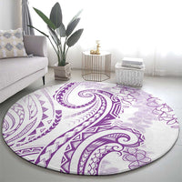 Polynesia Plumeria Lei Round Carpet White Violet Curves Motif