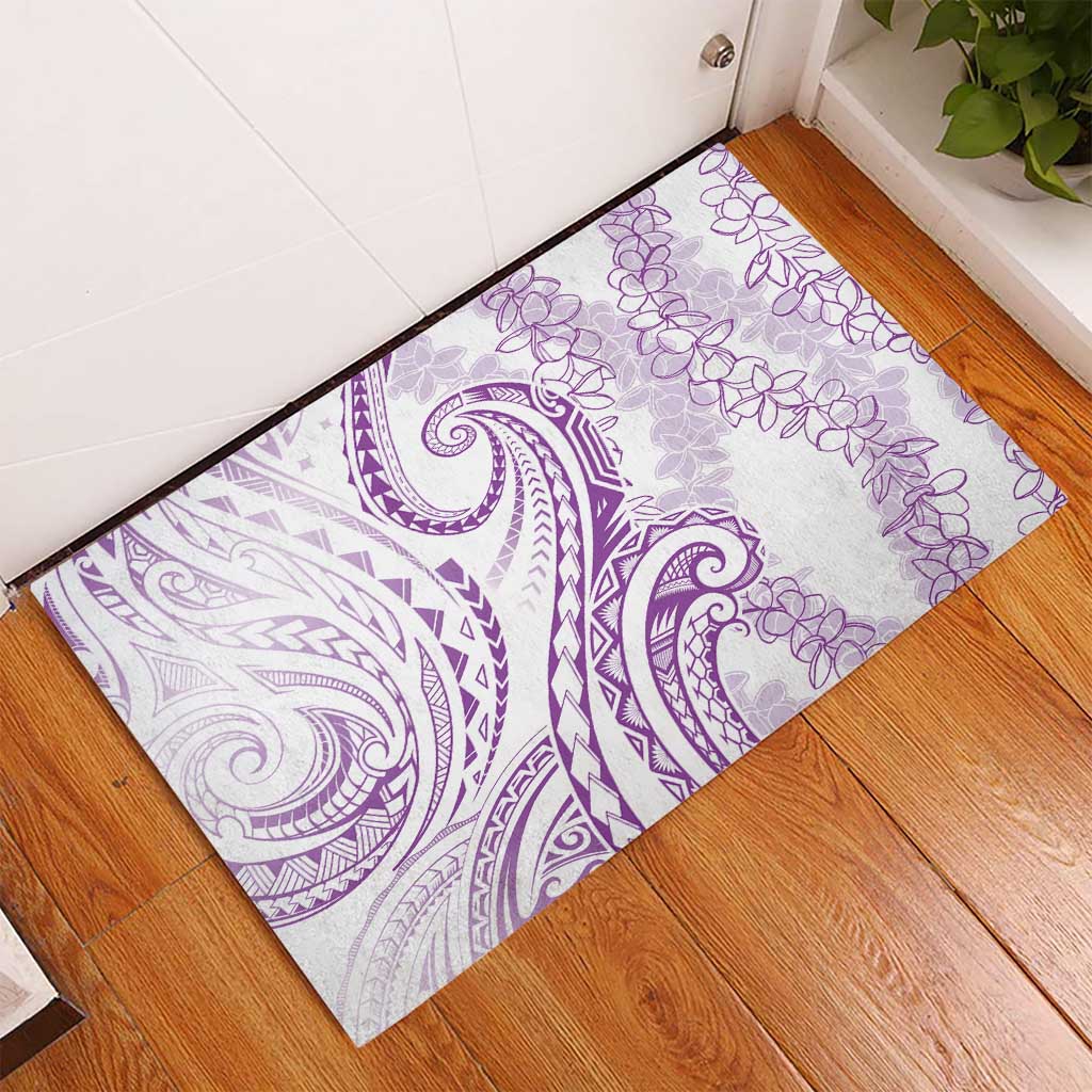 Polynesia Plumeria Lei Rubber Doormat White Violet Curves Motif LT7 - Polynesian Pride