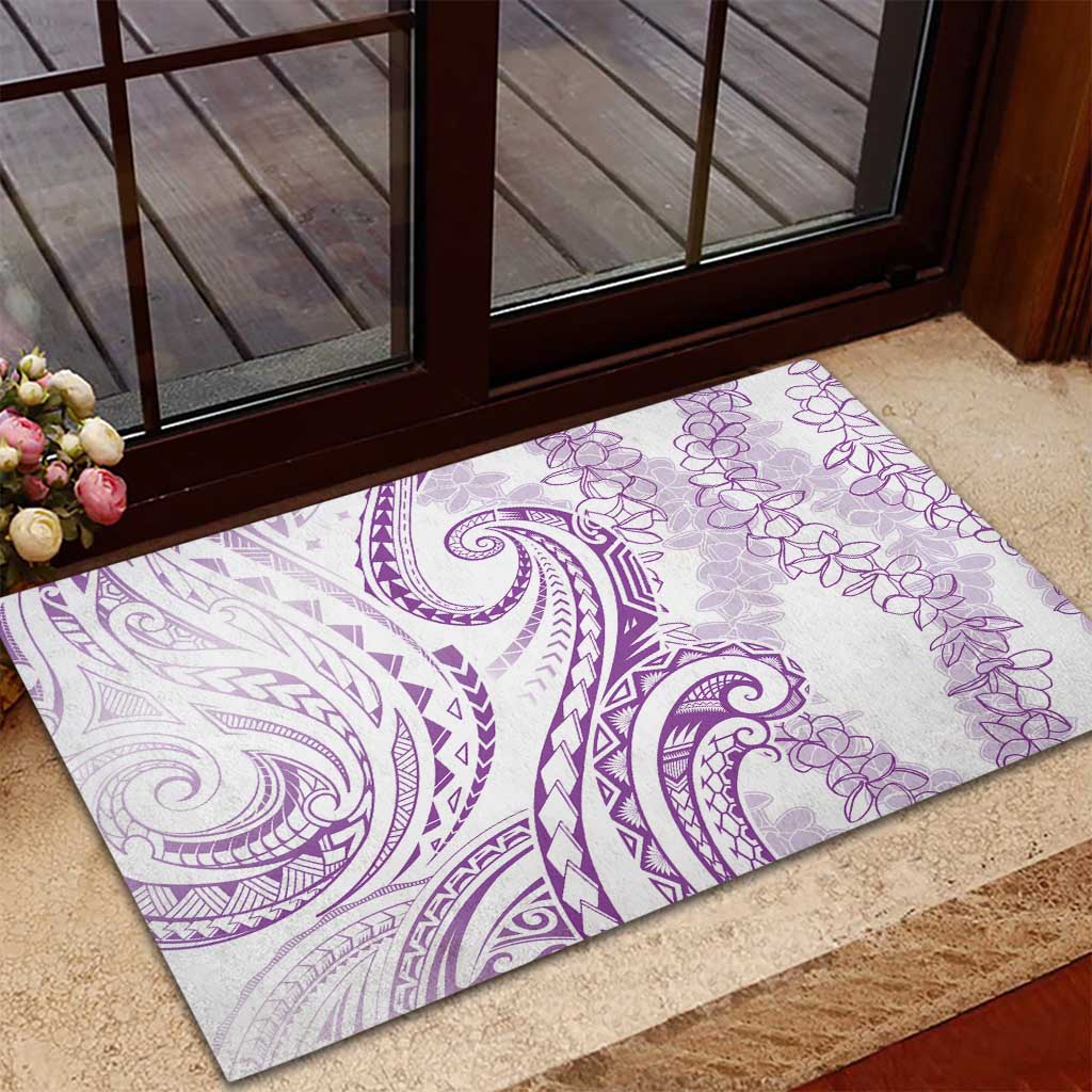Polynesia Plumeria Lei Rubber Doormat White Violet Curves Motif LT7 - Polynesian Pride