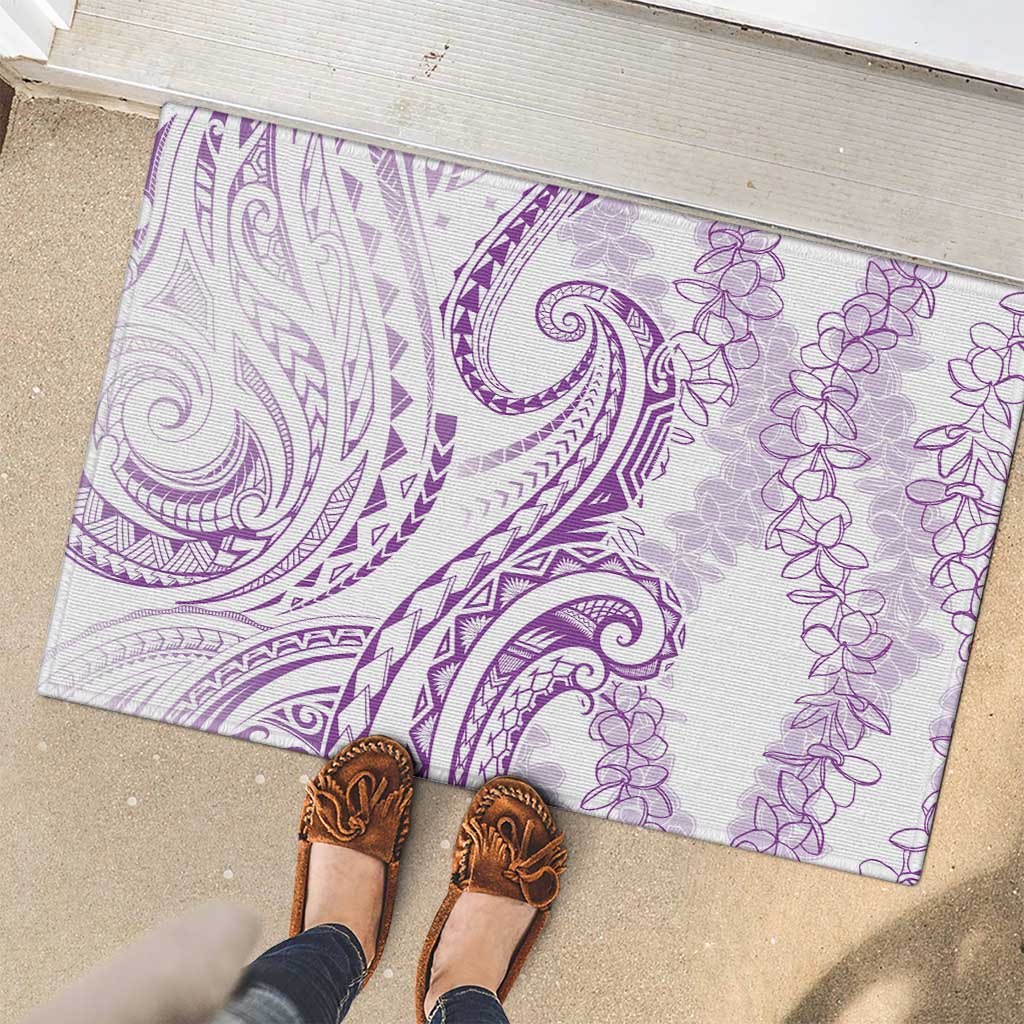 Polynesia Plumeria Lei Rubber Doormat White Violet Curves Motif LT7 - Polynesian Pride