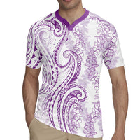 Polynesia Plumeria Lei Rugby Jersey White Violet Curves Motif
