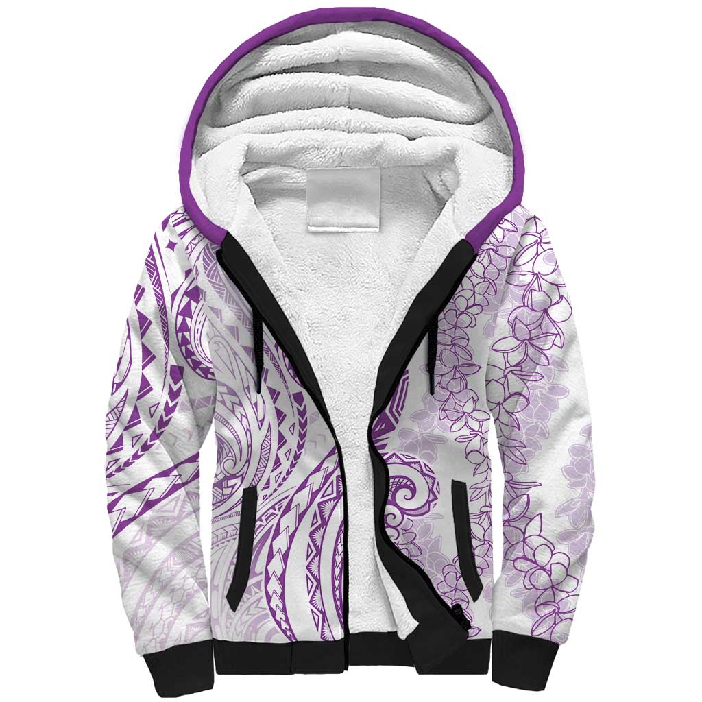 Polynesia Plumeria Lei Sherpa Hoodie White Violet Curves Motif LT7 Unisex Violet - Polynesian Pride