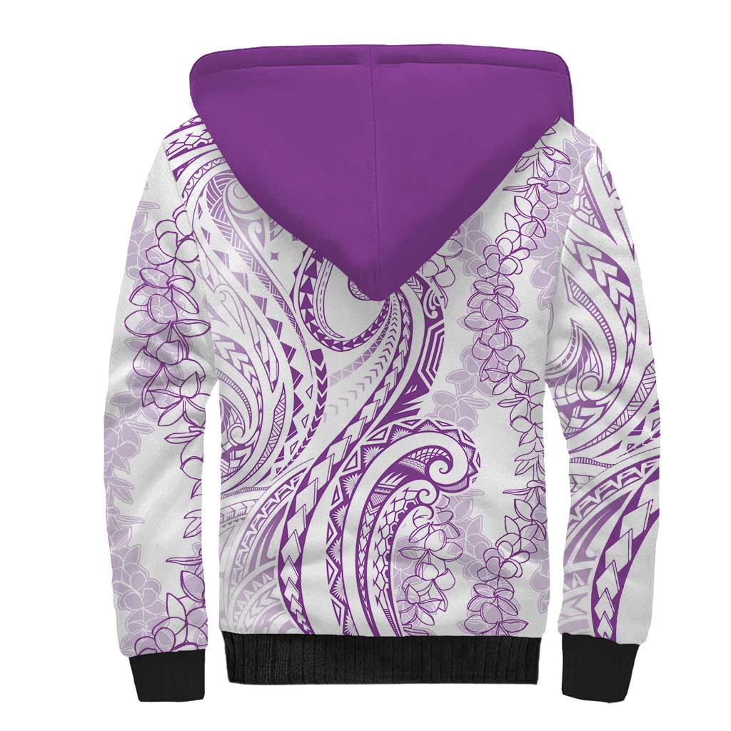 Polynesia Plumeria Lei Sherpa Hoodie White Violet Curves Motif LT7 - Polynesian Pride