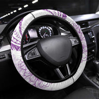 Polynesia Plumeria Lei Steering Wheel Cover White Violet Curves Motif LT7 Universal Fit Violet - Polynesian Pride