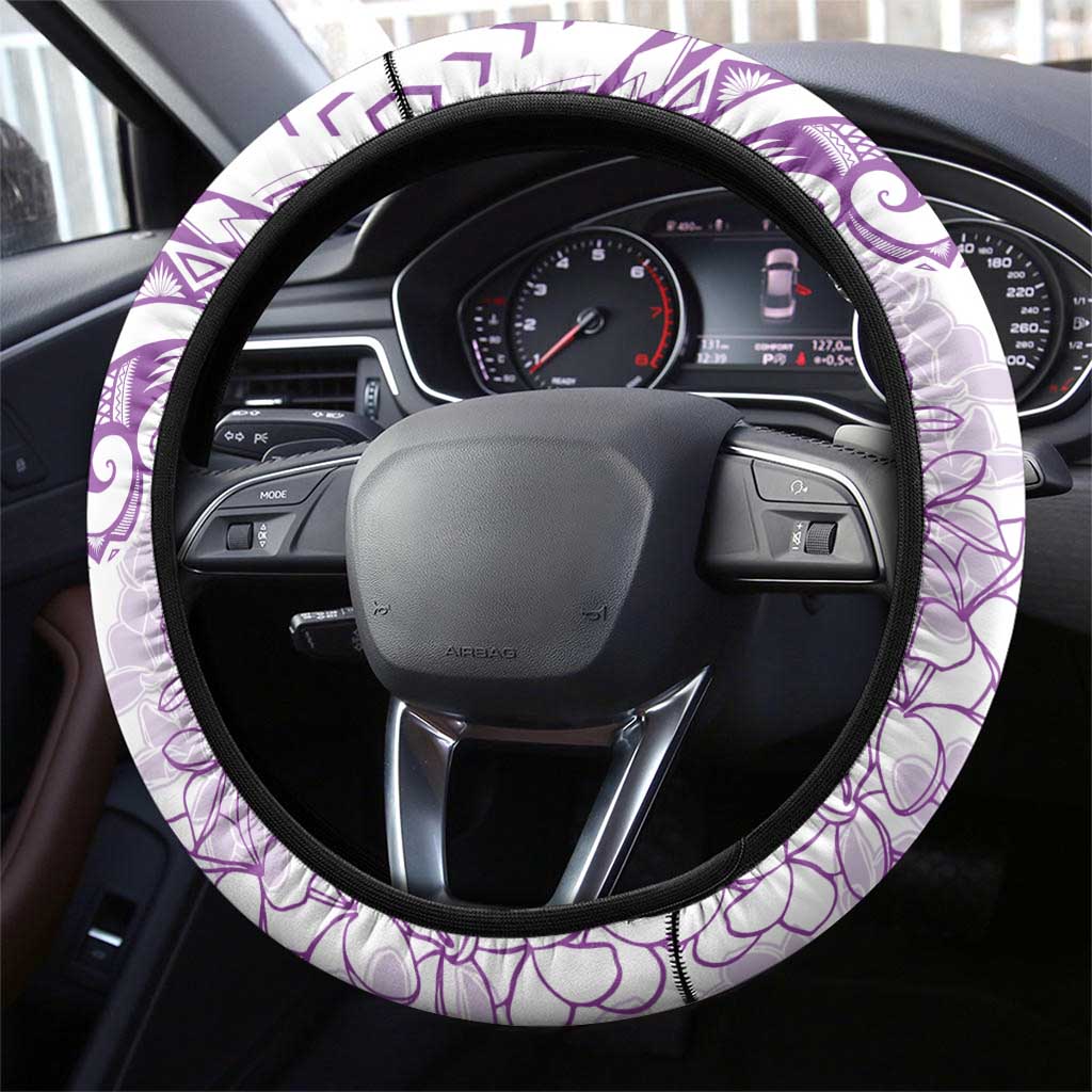 Polynesia Plumeria Lei Steering Wheel Cover White Violet Curves Motif LT7 - Polynesian Pride