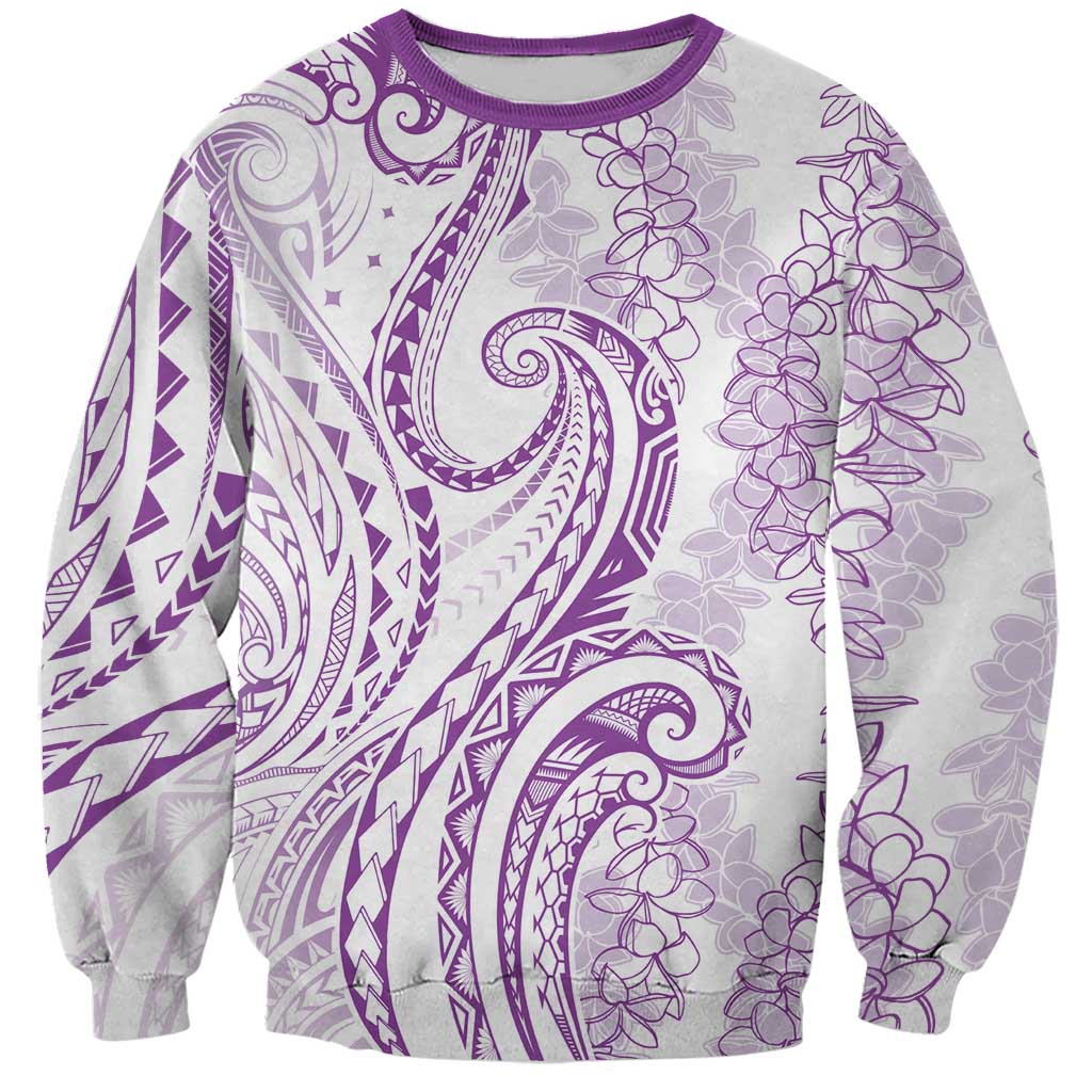 Polynesia Plumeria Lei Sweatshirt White Violet Curves Motif LT7 Unisex Violet - Polynesian Pride
