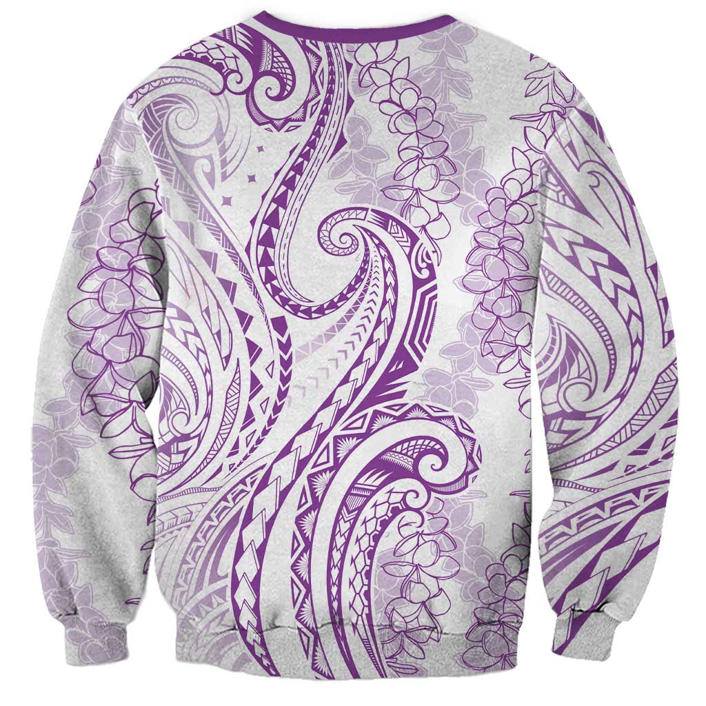 Polynesia Plumeria Lei Sweatshirt White Violet Curves Motif LT7 - Polynesian Pride