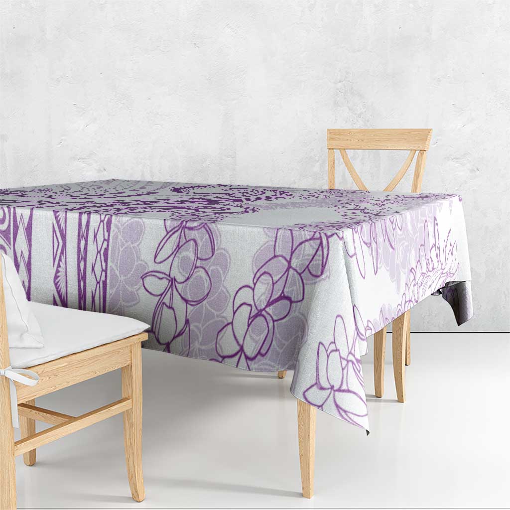 Polynesia Plumeria Lei Tablecloth White Violet Curves Motif LT7 - Polynesian Pride