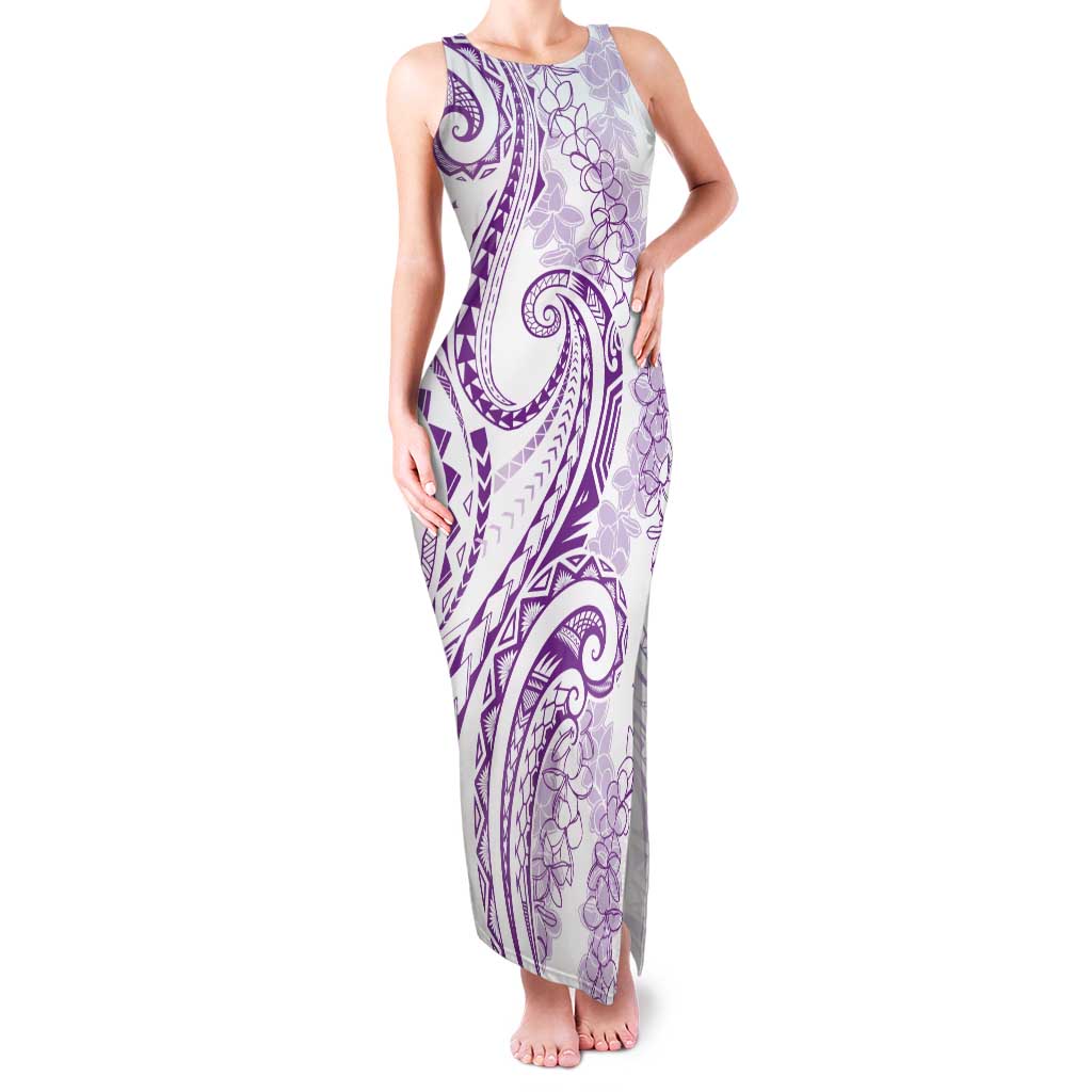 Polynesia Plumeria Lei Tank Maxi Dress White Violet Curves Motif