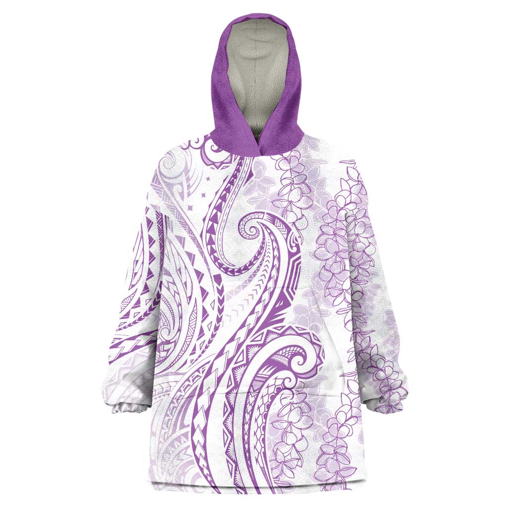 Polynesia Plumeria Lei Wearable Blanket Hoodie White Violet Curves Motif LT7 One Size Violet - Polynesian Pride