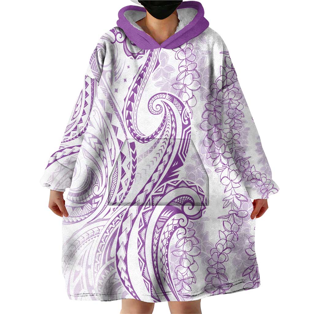 Polynesia Plumeria Lei Wearable Blanket Hoodie White Violet Curves Motif LT7 - Polynesian Pride