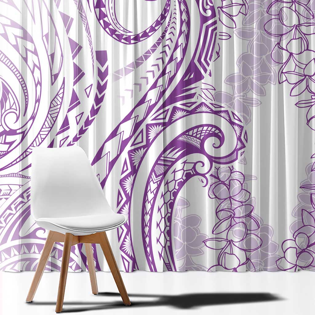 Polynesia Plumeria Lei Window Curtain White Violet Curves Motif