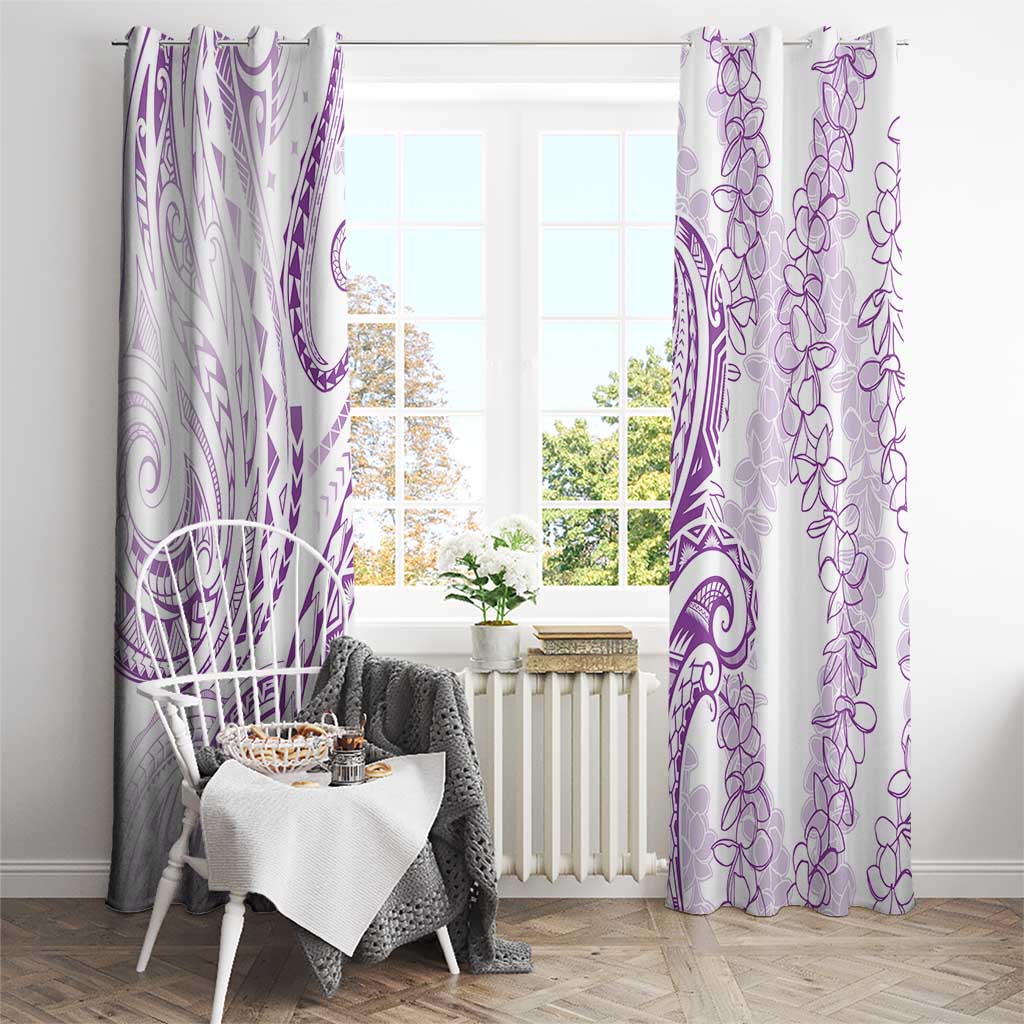 Polynesia Plumeria Lei Window Curtain White Violet Curves Motif