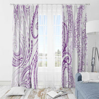 Polynesia Plumeria Lei Window Curtain White Violet Curves Motif