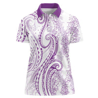 Polynesia Plumeria Lei Women Polo Shirt White Violet Curves Motif