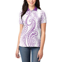 Polynesia Plumeria Lei Women Polo Shirt White Violet Curves Motif