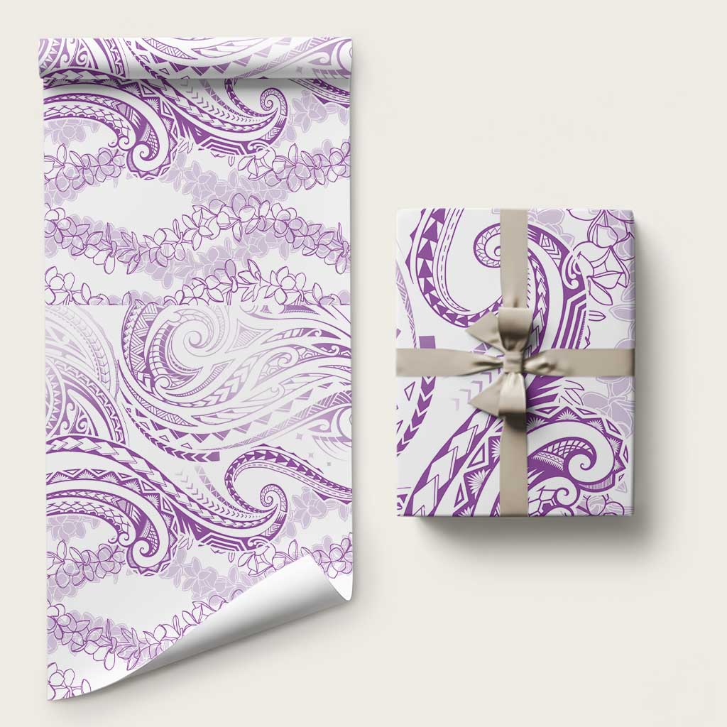 Polynesia Plumeria Lei Wrapping Paper White Violet Curves Motif LT7 58" × 23" Violet - Polynesian Pride
