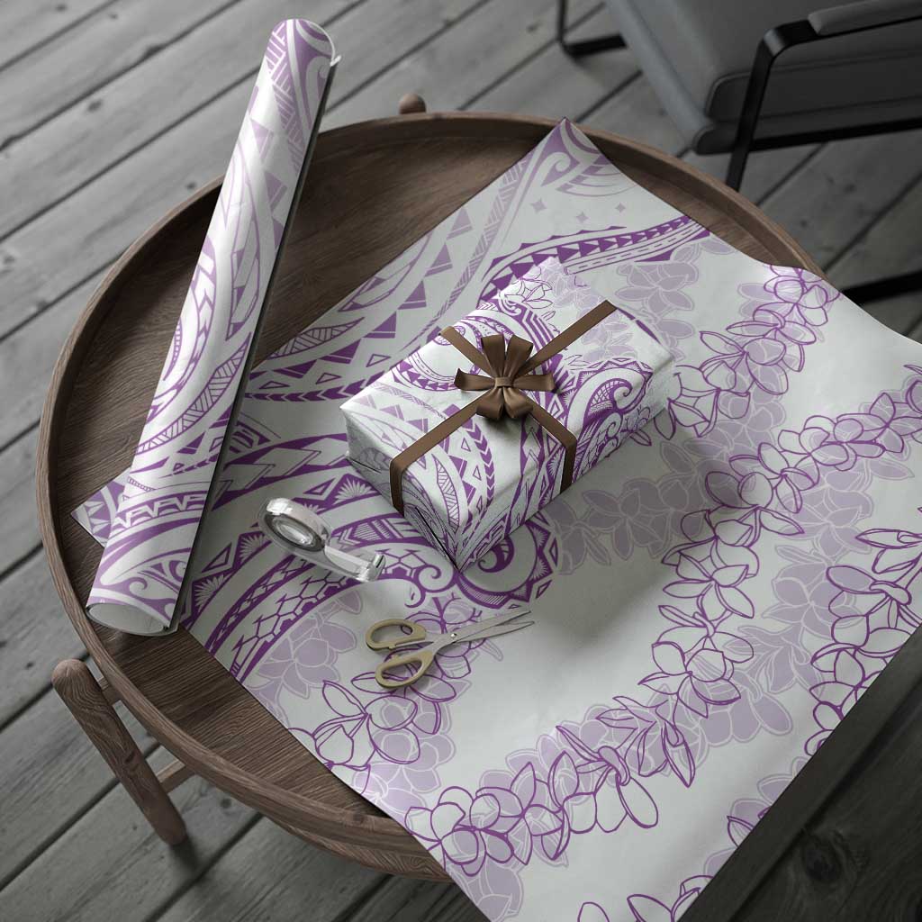 Polynesia Plumeria Lei Wrapping Paper White Violet Curves Motif LT7 - Polynesian Pride