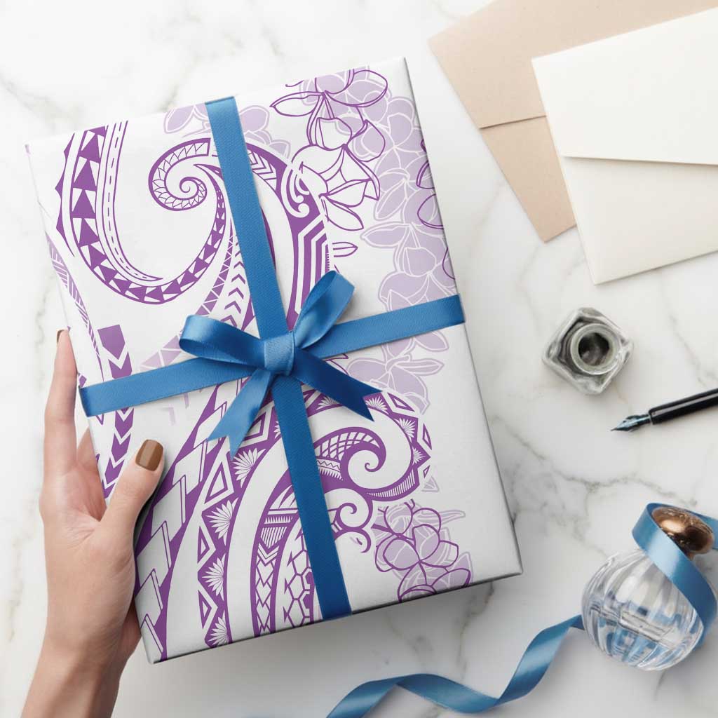Polynesia Plumeria Lei Wrapping Paper White Violet Curves Motif LT7 - Polynesian Pride