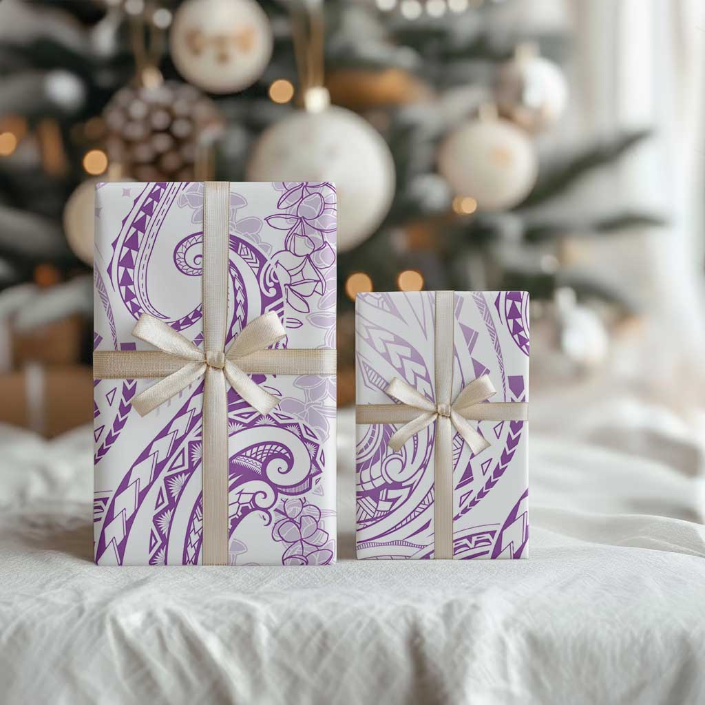 Polynesia Plumeria Lei Wrapping Paper White Violet Curves Motif LT7 - Polynesian Pride