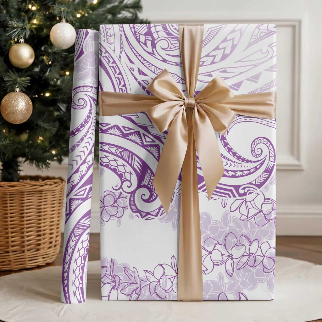 Polynesia Plumeria Lei Wrapping Paper White Violet Curves Motif LT7 - Polynesian Pride