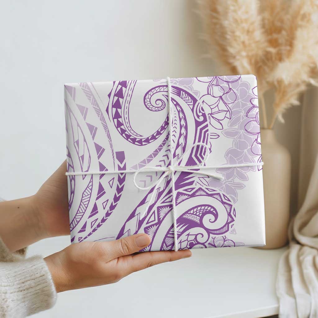 Polynesia Plumeria Lei Wrapping Paper White Violet Curves Motif LT7 - Polynesian Pride