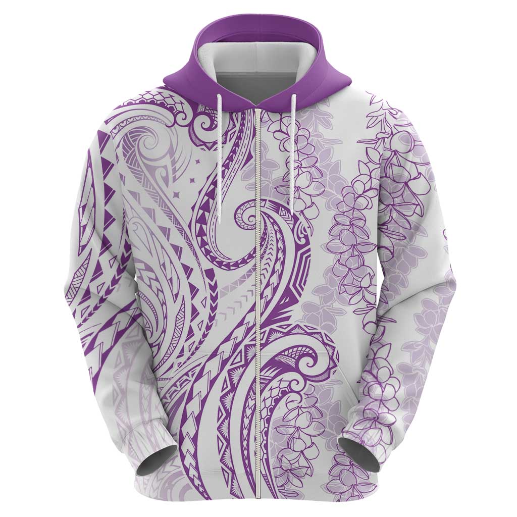 Polynesia Plumeria Lei Zip Hoodie White Violet Curves Motif