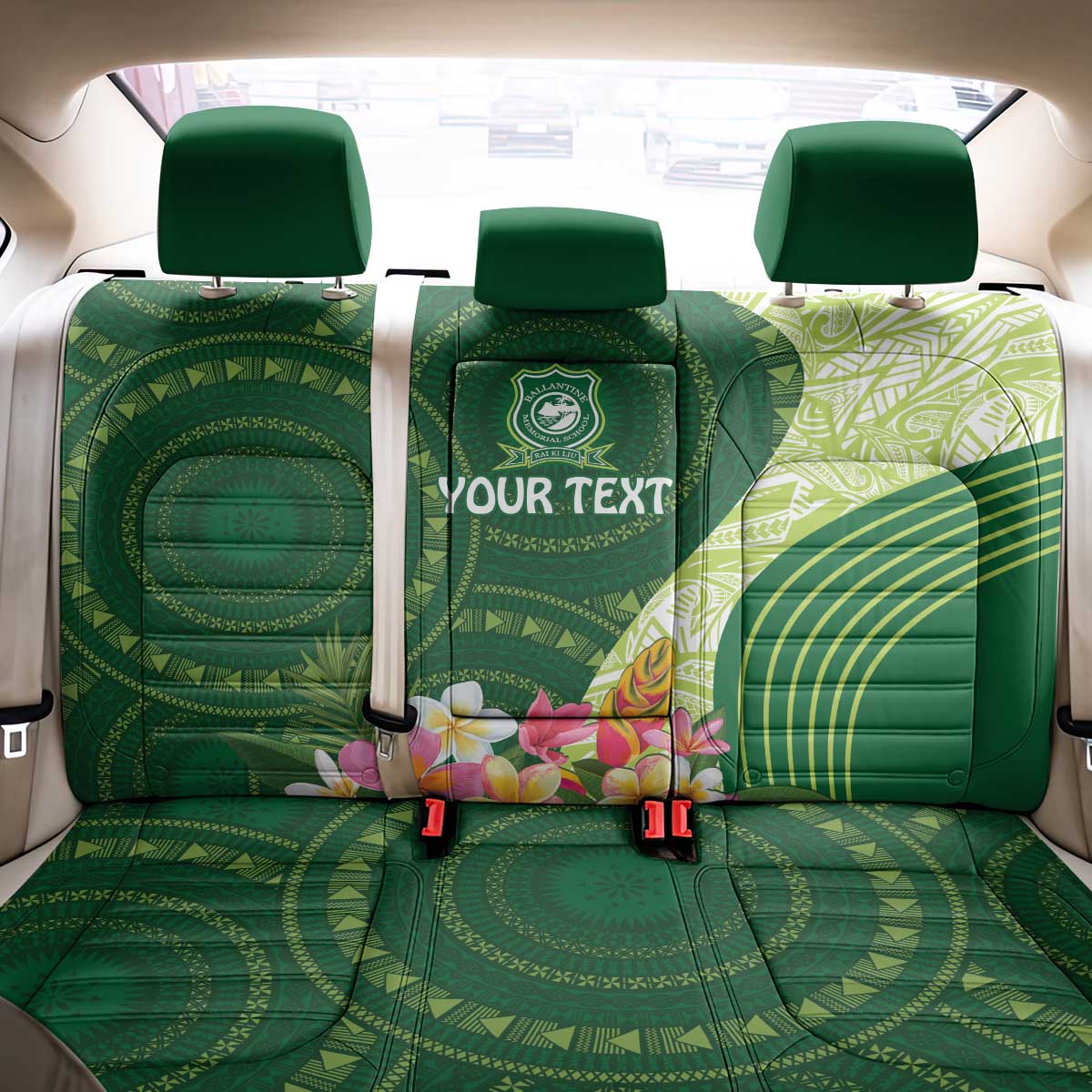 Fiji Ballantine Memorial High School Personalised Back Car Seat Cover Masi Tapa Mix Plumeria