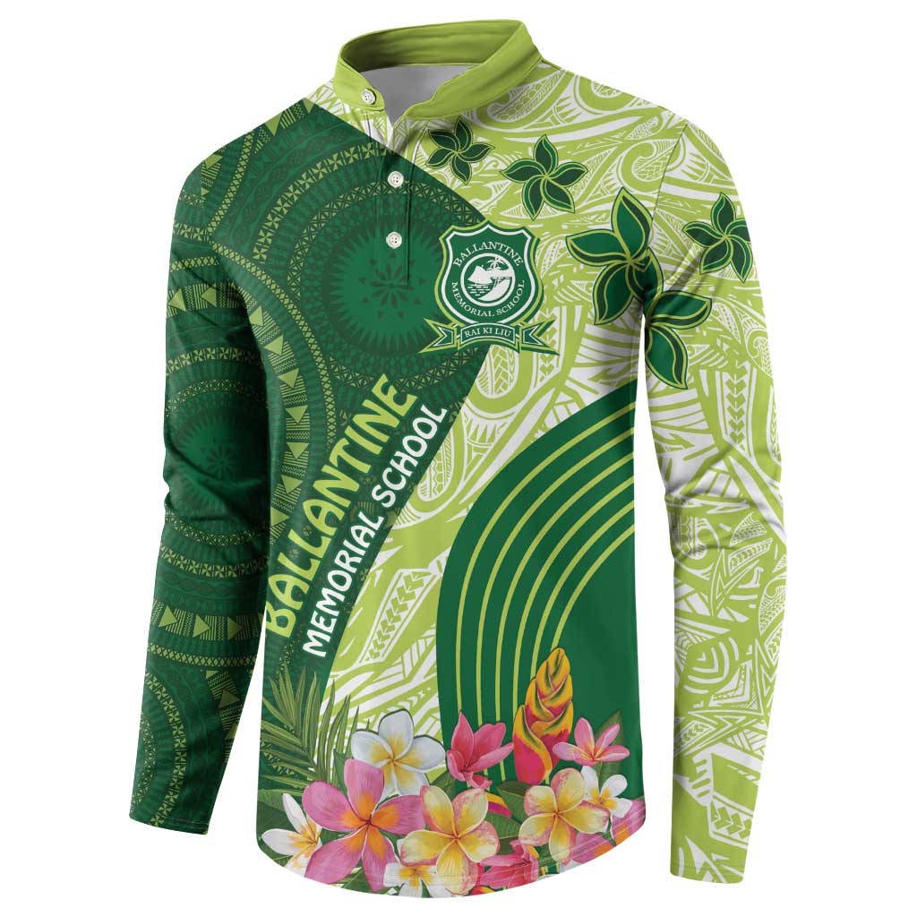 Fiji Ballantine Memorial High School Personalised Button Sweatshirt Masi Tapa Mix Plumeria