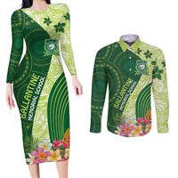 Fiji Ballantine Memorial High School Personalised Couples Matching Long Sleeve Bodycon Dress and Long Sleeve Button Shirt Masi Tapa Mix Plumeria