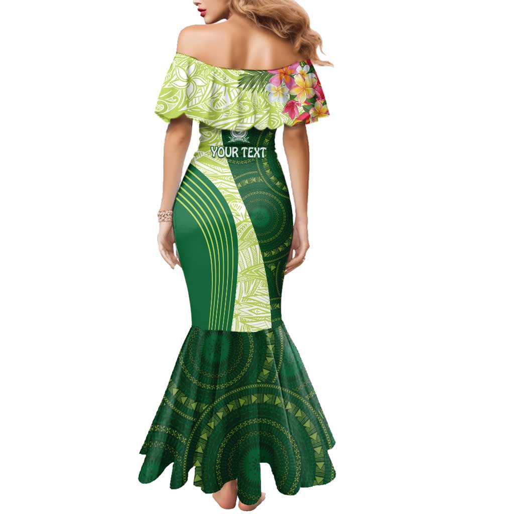 Fiji Ballantine Memorial High School Personalised Family Matching Mermaid Dress and Hawaiian Shirt Masi Tapa Mix Plumeria