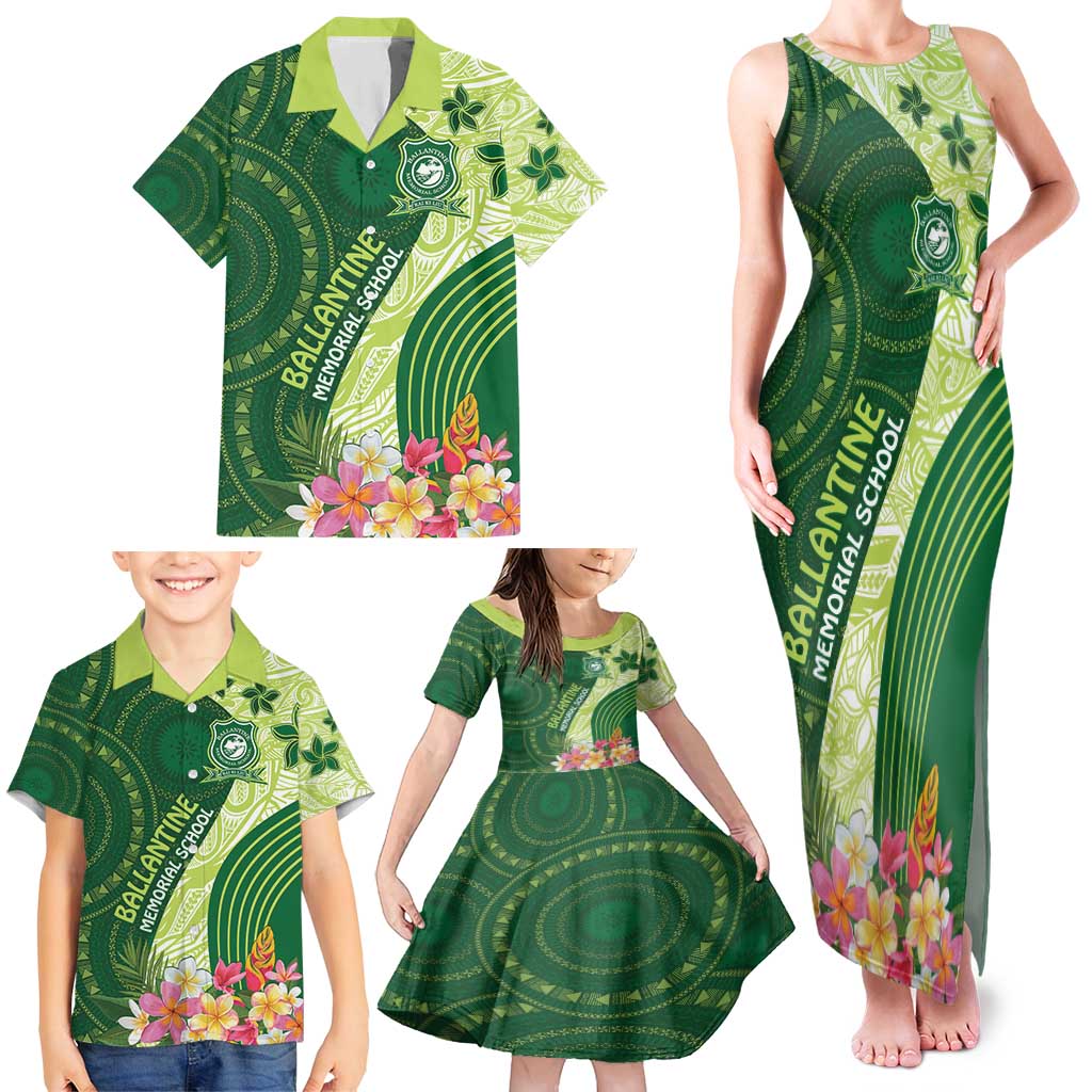 Fiji Ballantine Memorial High School Personalised Family Matching Tank Maxi Dress and Hawaiian Shirt Masi Tapa Mix Plumeria