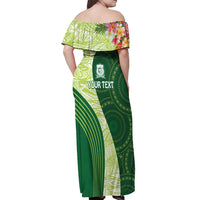 Fiji Ballantine Memorial High School Personalised Off Shoulder Maxi Dress Masi Tapa Mix Plumeria