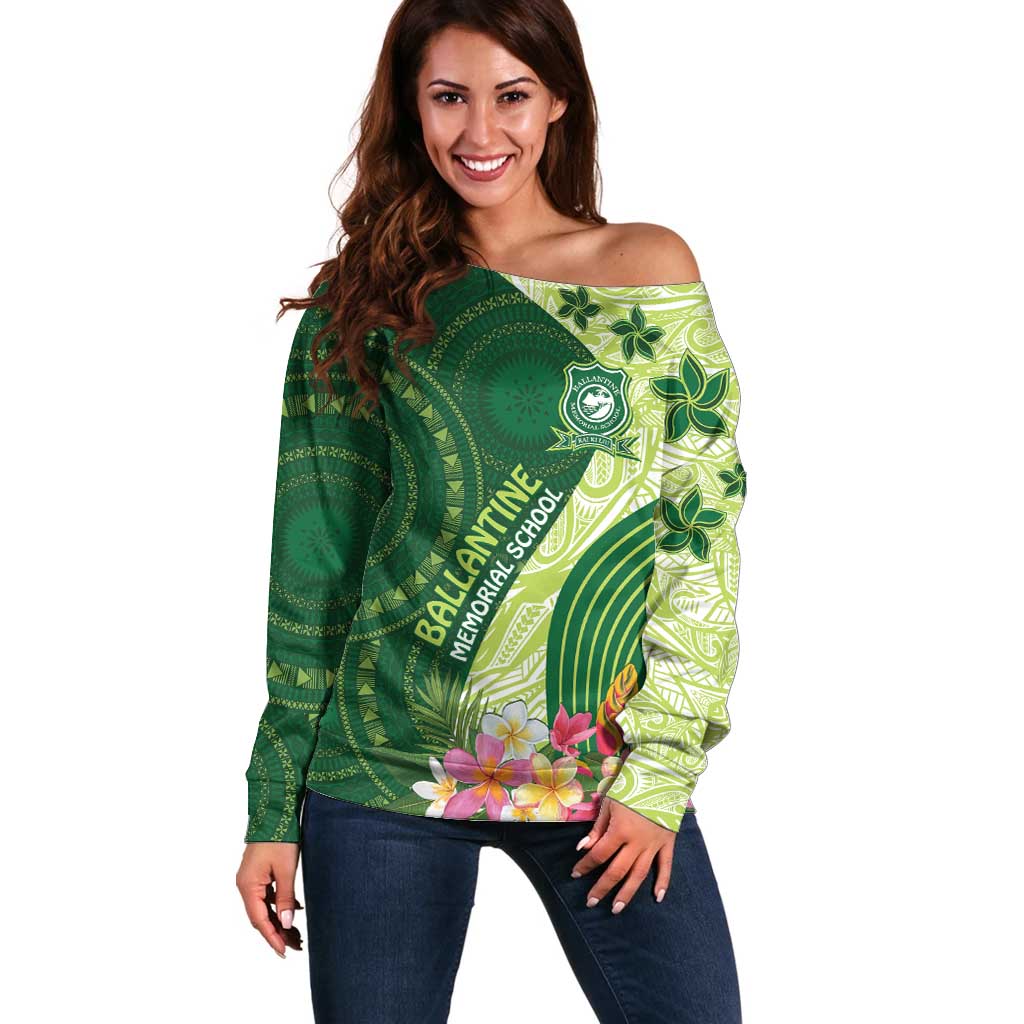 Fiji Ballantine Memorial High School Personalised Off Shoulder Sweater Masi Tapa Mix Plumeria