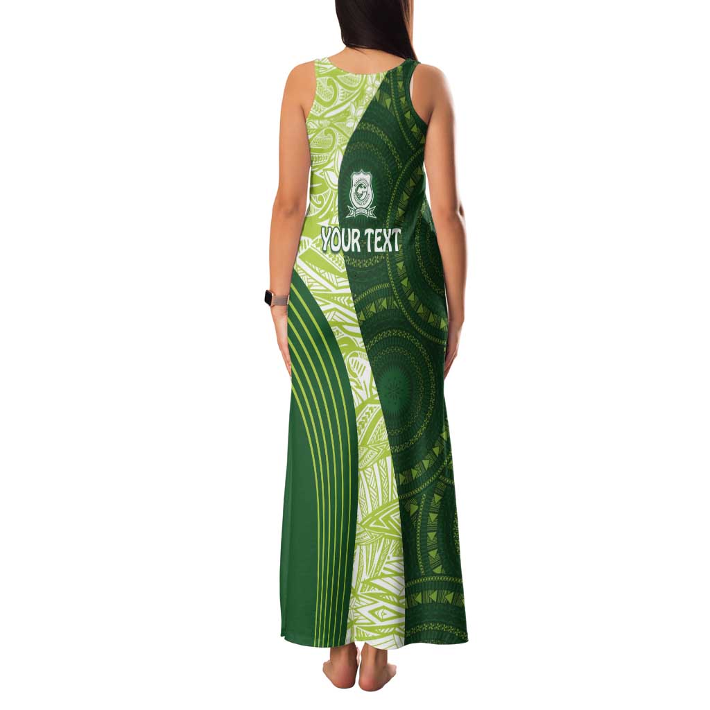 Fiji Ballantine Memorial High School Personalised Tank Maxi Dress Masi Tapa Mix Plumeria
