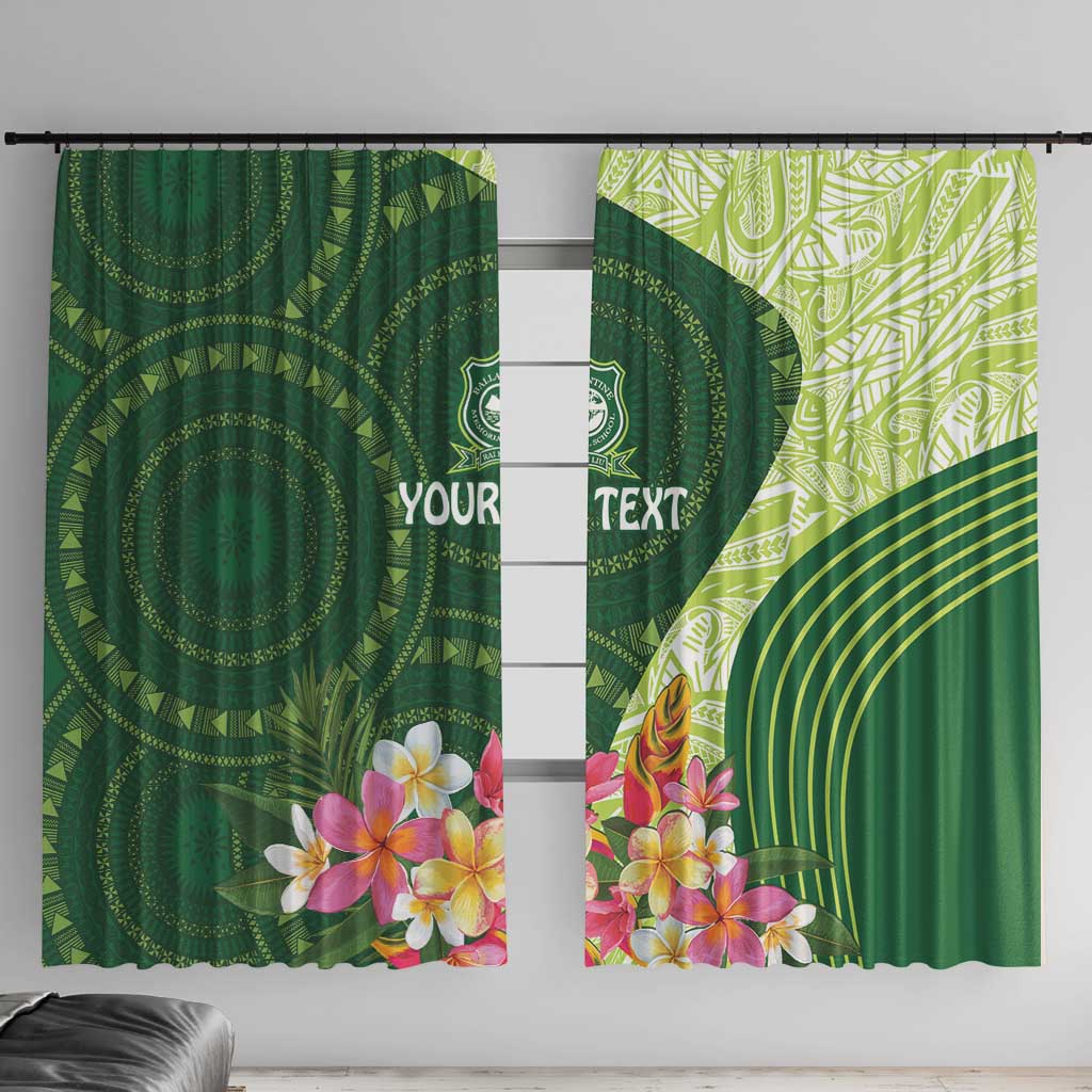 Fiji Ballantine Memorial High School Personalised Window Curtain Masi Tapa Mix Plumeria