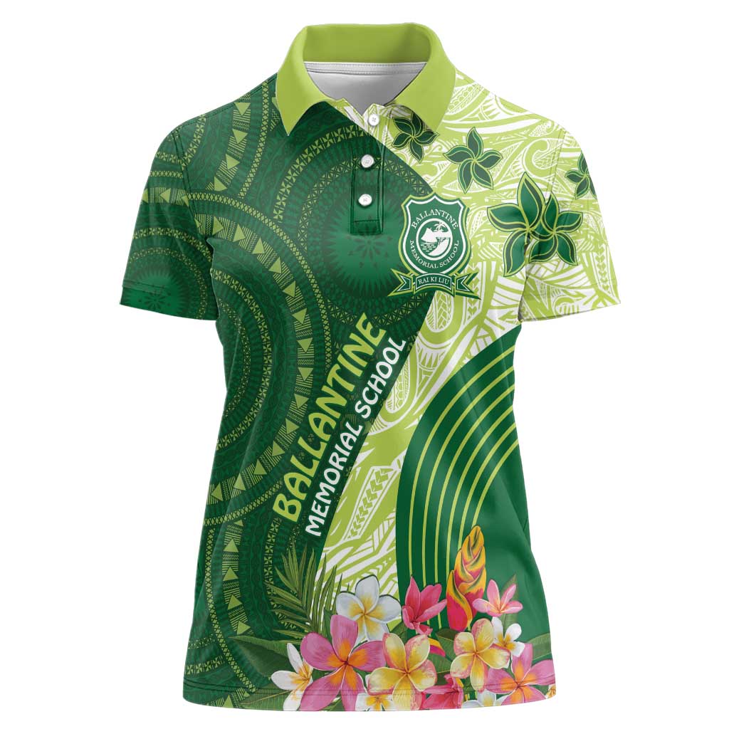 Fiji Ballantine Memorial High School Personalised Women Polo Shirt Masi Tapa Mix Plumeria