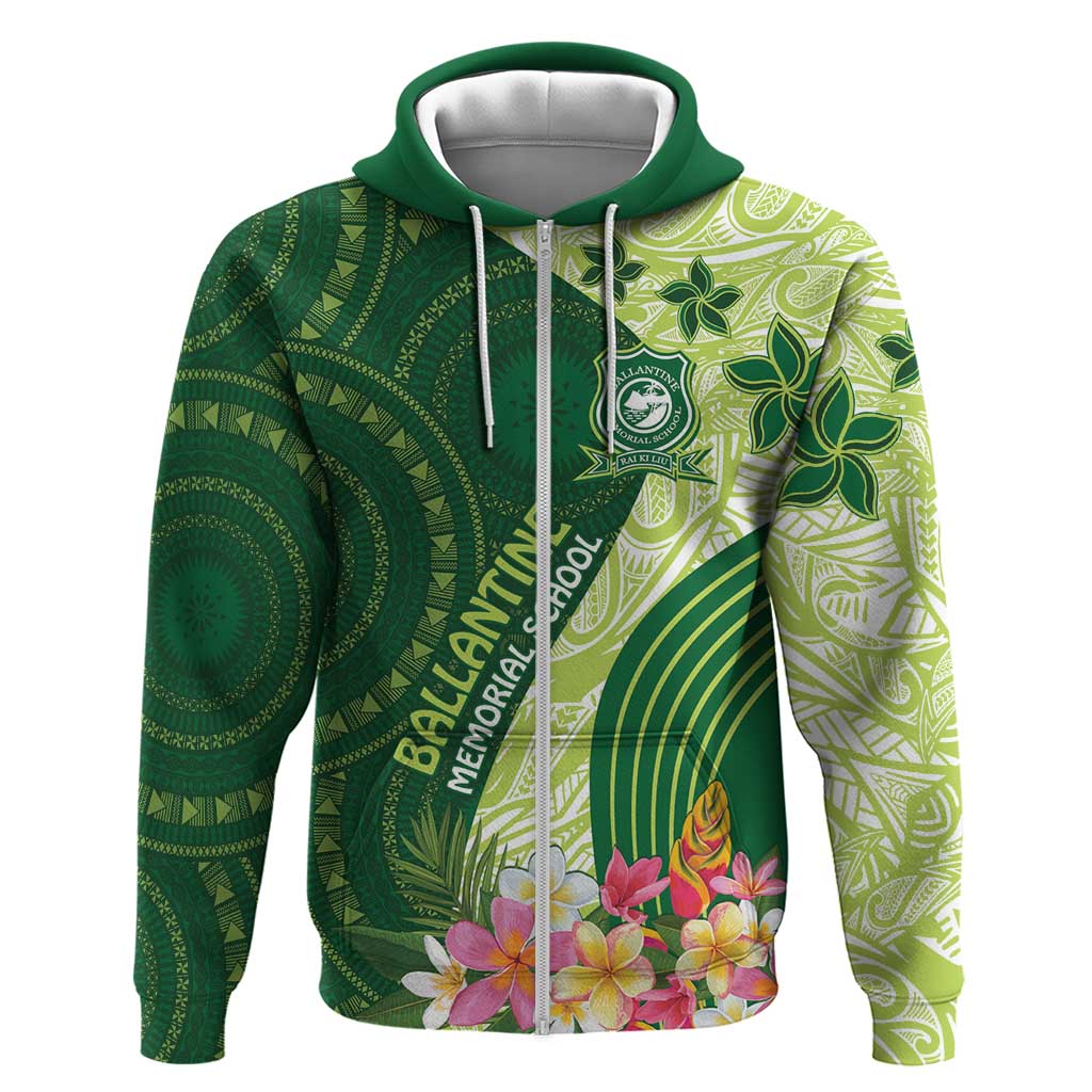 Fiji Ballantine Memorial High School Personalised Zip Hoodie Masi Tapa Mix Plumeria