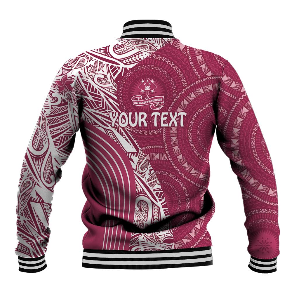 Fiji Adi Cakobau School Personalised Baseball Jacket Masi Tapa Mix Plumeria