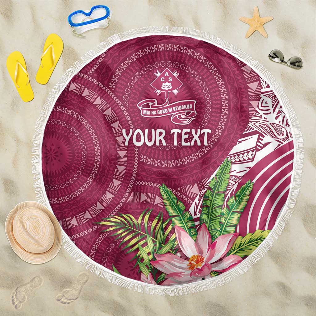 Fiji Adi Cakobau School Personalised Beach Blanket Masi Tapa Mix Plumeria