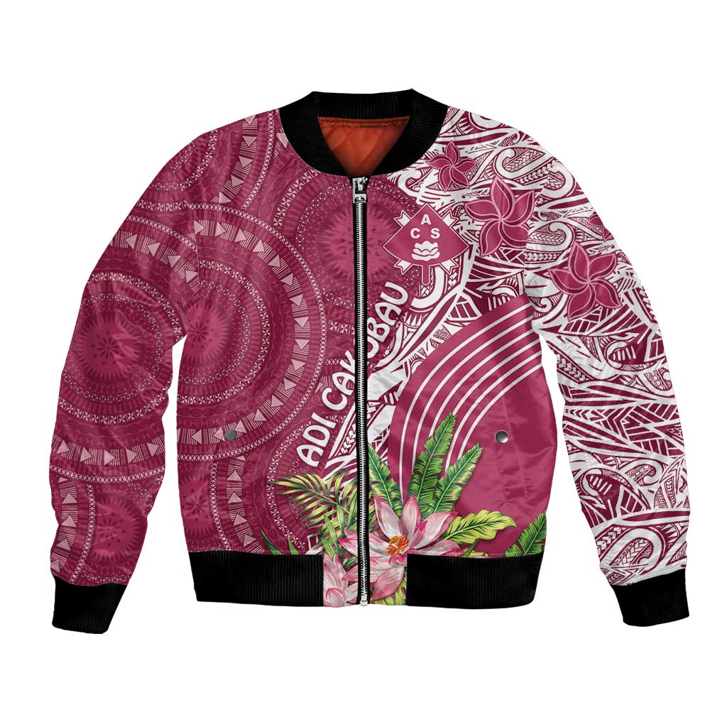 Fiji Adi Cakobau School Personalised Bomber Jacket Masi Tapa Mix Plumeria